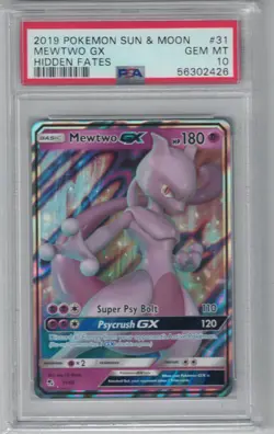 2019 POKEMON SUN & MOON HIDDEN FATES #31 MEWTWO GX PSA 10 - Image 1