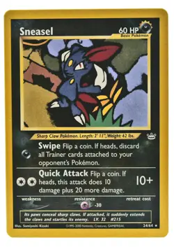 Sneasel 24/64 Rare Non Holo Neo Revelation Pokemon Card NM+ With Tracking 5a - Image 1