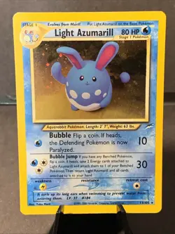 Pokemon TCG Light Azumarill Holo Rare Unlimited Card 13/105 Neo Destiny VTG WOTC - Image 1