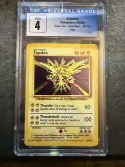Zapdos Pokemon Card 1999 Base Set Unlimited Holo CGC Grade 4 - Image 1