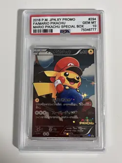 Pokemon 2016 Mario Pikachu Promo #294 - PSA 10 GEM MINT - Japanese XY - Image 1