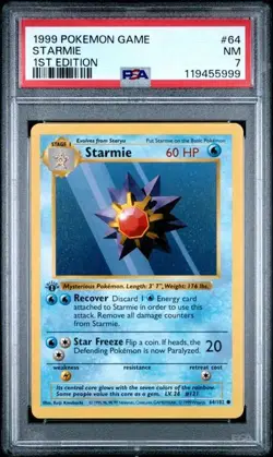 1999 Pokemon Starmie First Edition BASE SET #64 PSA 7 NM Free shipping - Image 1