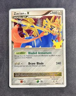 Zacian LV X Celebrations Holo Black Star Promo Pokemon Card SWSH135 LP - Image 1