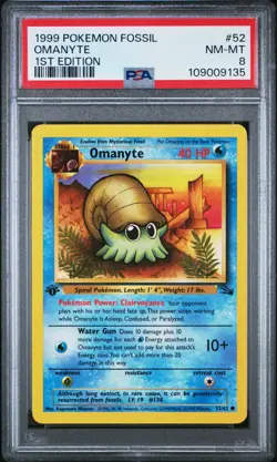 Pokemon Card Omanyte 52/62 1st Edition Fossil Set 1999 PSA 8 NM-MT - Image 1