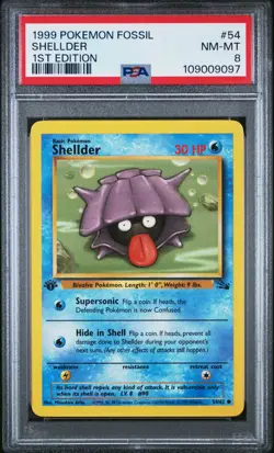 Pokemon Card Shellder 54/62 1st Edition Fossil Set 1999 PSA 8 NM-MT - Image 1