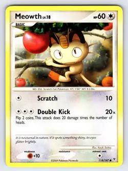 Meowth 114/147 2009 Supreme Victors Set Pokemon Card TCG Non Holo Common - VLP - Image 1