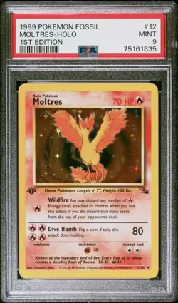 1999 POKEMON FOSSIL 1ST EDITION #12/62 MOLTRES HOLO - MINT - PSA 9 - Image 1