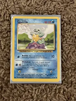 Squirtle Vintage Pokemon Card 63/102 Water Type 1995 Card Near Mint - Image 1