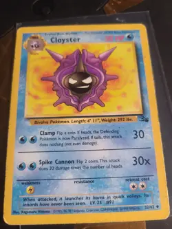Cloyster 32/62 Uncommon Fossil Unlimited Pokemon TCG Card HP 1999 Vintage WOTC - Image 1