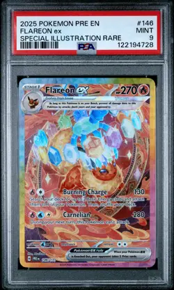 2025 POKEMON PRE EN-PRISMATIC EVOLUTIONS #146 FLAREON EX PSA 9 - Image 1