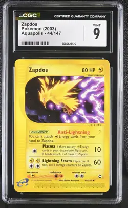 CGC 9 MINT Zapdos 2003 Aquapolis 44/147 Pokemon Card - Image 1