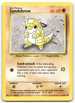 Sandshrew 062/102 Base Set Pokemon Card Vintage WOTC | LP - Image 1