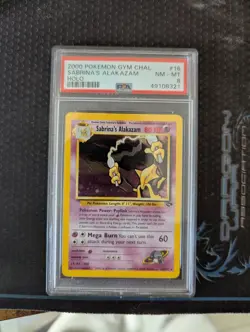 Sabrina's Alakazam Holo Rare Pokemon Card 16/132 Gym PSA 8 - Image 1