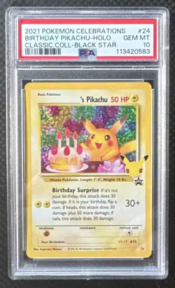 Birthday Pikachu PSA 10 Celebrations Classic Collection Pokemon Card 24 2021 - Image 1