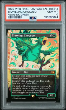 2025 MTG FINAL FANTASY COLORFUL CHOCOBOS-NEON INK GREEN TRAVELING CHOCOBO PSA 10 - Image 1