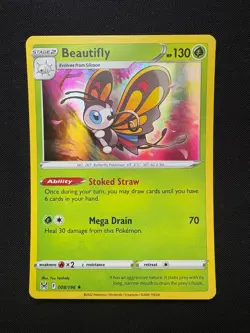 Beautifly 008/196 Holo Rare LP-NM - Pokemon TCG Sword & Shield Lost Origin LOR - Image 1