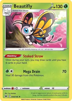 Beautifly 008/196 Holo Rare LP-NM - Pokemon TCG Sword & Shield Lost Origin LOR - Image 4