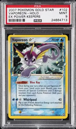 2007 POKEMON EX POWER KEEPERS GOLD STAR #102 VAPOREON-HOLO PSA 9 - Image 1