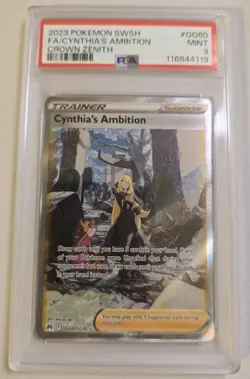 2023 POKEMON SWORD & SHIELD CROWN ZENITH #GG60 FULL ART/CYNTHIA'S AMBITION PSA 9 - Image 1