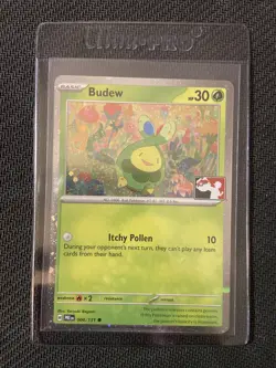 Budew, Play! Pokemon Series 7, (PRE 004/131), Stamped, Cosmos Holo, “Fart” Swirl - Image 1