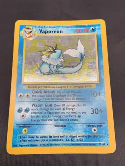 Pokemon TCG Vaporeon Holo Rare Card 12/64 Jungle No Symbol Error - MP - Image 1