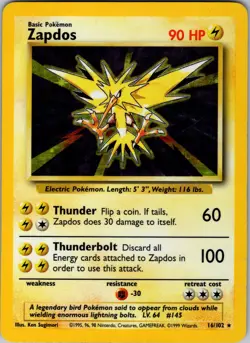 Zapdos 016/102 Holo Rare Base Set - MP - Pokemon Card (Crease) - Ships Free - Image 1
