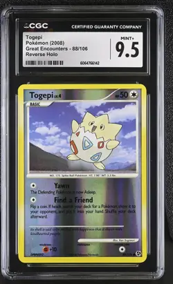 CGC 9.5 MINT+ Togepi 2008 Great Encounters 88/106 Reverse Holo Pokemon Card - Image 1