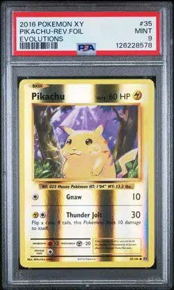 2016 POKEMON XY EVOLUTIONS #35 PIKACHU-REVERSE FOIL PSA 9 - Image 1