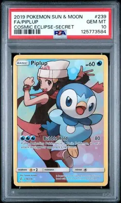 2019 Pokemon Cosmic Eclipse Full Art Piplup Secret Rare 239/236 Graded PSA 10 - Image 1
