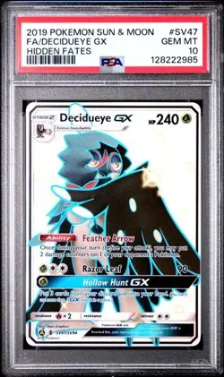 2019 Pokemon S&M Hidden Fates Full Art Shiny Decidueye GX #SV47 Graded PSA 10 - Image 1