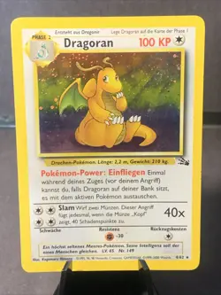 Pokemon TCG Dragoran Holo Rare Unlimited Swirl Fossil 4/62 WOTC German 1999 VTG - Image 1