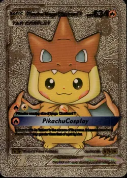 Pikachu Mega Charizard Y Tag Cosplay Gold Foil Fan Art Display Pokemon Card NM/M - Image 1