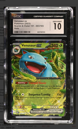 CGC 10 GEM MINT Venusaur Ex 003/165 HOLO RARE 151 Pokemon Card - Image 1
