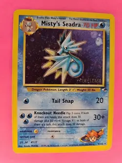 Misty's Seadra Prerelease Gym Holo Pokemon Card Base WOTC - Image 1
