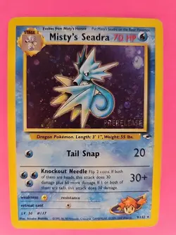Misty's Seadra Prerelease Gym Holo Pokemon Card Base WOTC - Image 3