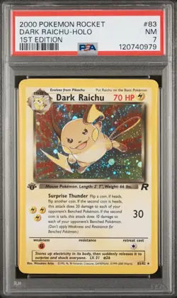 PSA 7 Pokemon 1st Edition Team Rocket Secret Rare Holo Dark Raichu - 83/82 - Image 1