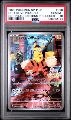 2023 POKEMON JPN SV-P PROMO #098 DETECTIVE PIKACHU PSA 10 - Image 1