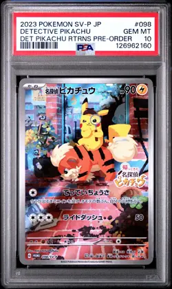 2023 POKEMON JPN SV-P PROMO #098 DETECTIVE PIKACHU PSA 10 - Image 1
