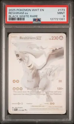 2025 POKEMON WHT EN-WHITE FLARE BLACK WHITE RARE #173 RESHIRAM EX PSA 9 - Image 1