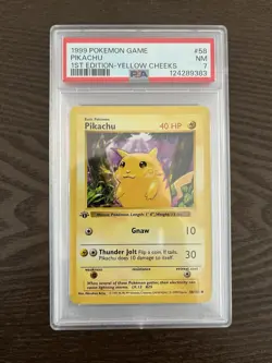 Pokemon 1999 Pikachu Yellow Cheeks 58/102 Base Set 1st Edition NM PSA 7 - Image 1