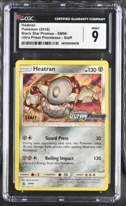 2018 Pokemon Heatran Staff Prerelease Black Star Promo- Holo CGC 9 MINT SM96 - Image 1