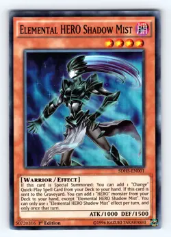 Yugioh Elemental HERO Shadow Mist SDHS-EN001 1st Edition Super Rare - NM ?? - Image 1