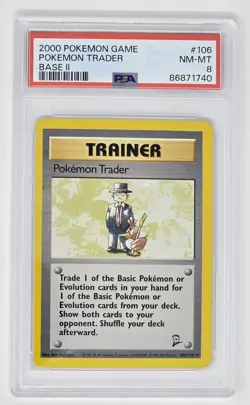 Pokemon Trader (106/130) PSA 8 (2000) Pokemon Unlimited Base Set 2 card - Image 1