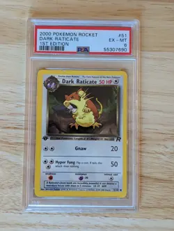 2000 Pokemon Team Rocket Dark Raticate 1st Edition 51/82 PSA 6 EX-NM Near Mint - Image 1