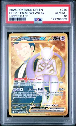 2025 Pokemon Destined Rivals EN Rocket's Mewtwo Ex Hyper Rare #240 PSA 10 Gem - Image 1