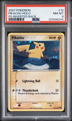 2007 POKEMON POP SER 5 INVERTED BACK #12 PIKACHU-HOLO PSA 8 - Image 1