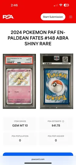 Pokemon Abra 148/091 Paldean Fates Shiny Rare Holo PSA 10 Gem MT 2024 - Image 3