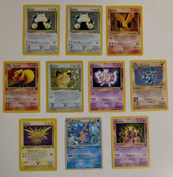 10 Lot 1990s Different Pokemon Snorlax Meowth Mewtwo Moltres Some Holo Cards - Image 1