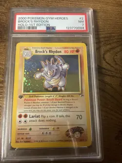Pokemon 2000 Gym Heroes Brocks Rhydon Holo Card 2/132 PSA 7 1st Edition Rare NM - Image 1