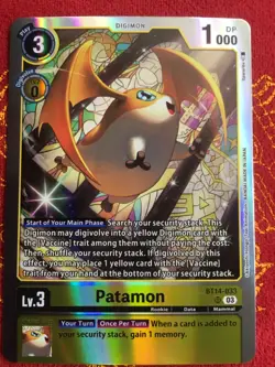 Patamon Digimon Card Game Blast Ace BT14-033 Super Rare LP - Image 1